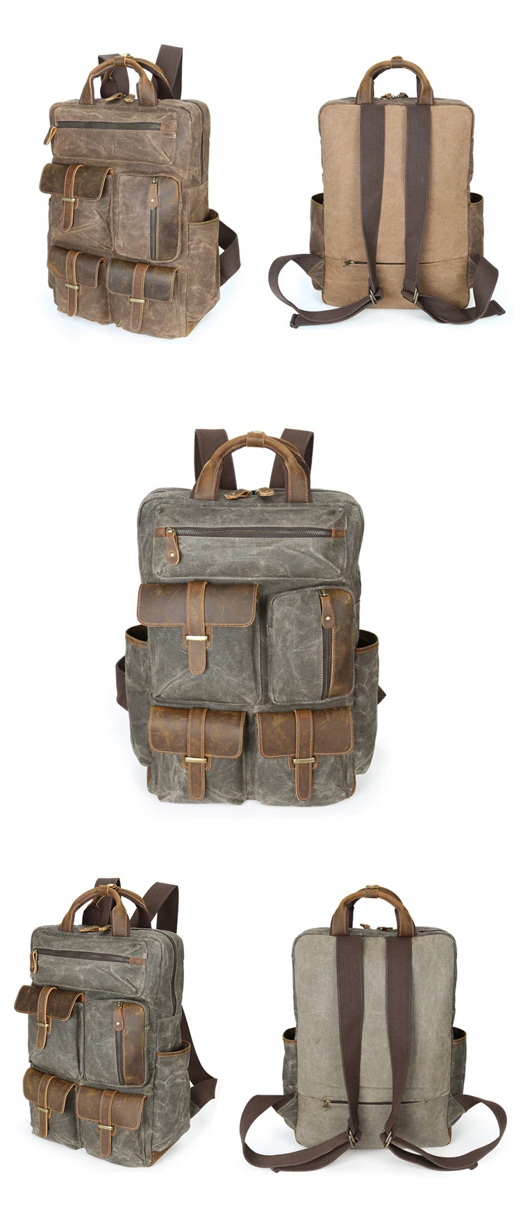 2018 Popular vintage elegant designer stylish men waterproof waxed canvas outdoor travelling backpack bag rucksack bagpack