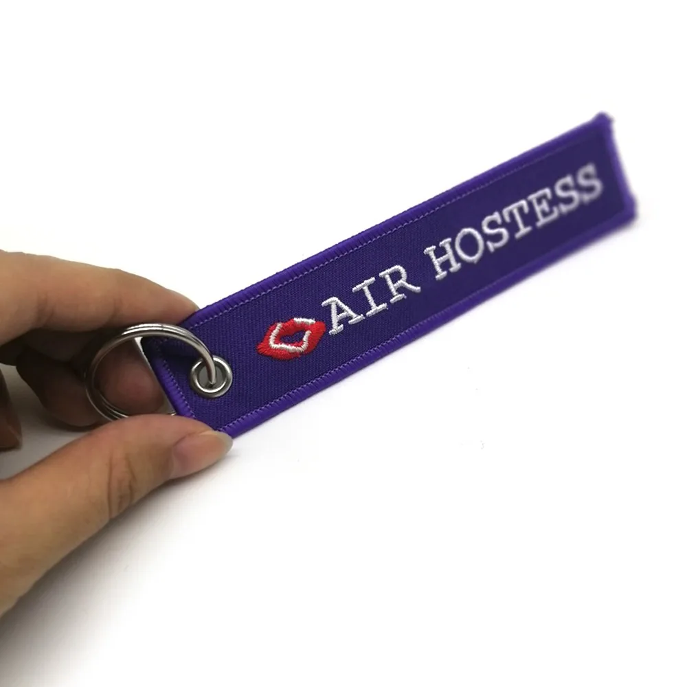 Custom high quality text embroidery fabric keychain keytag  buy custom