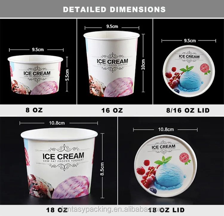 Different Size Disposable Printed Kraft Paper Ice Cream Cup Wholesale