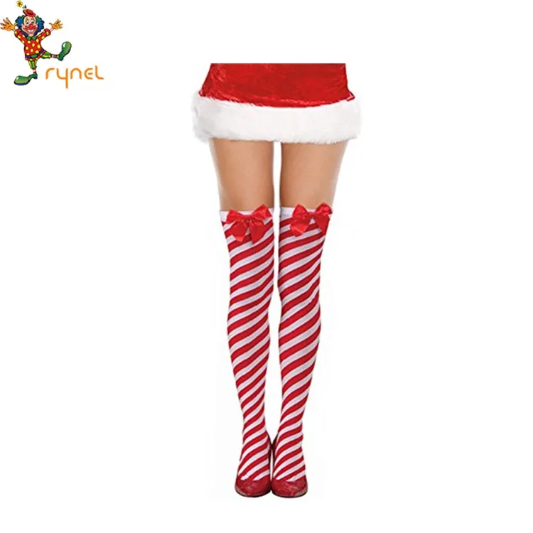 Sexy Red And White Stripe Knee High Socks Christmas Stockings Women ...