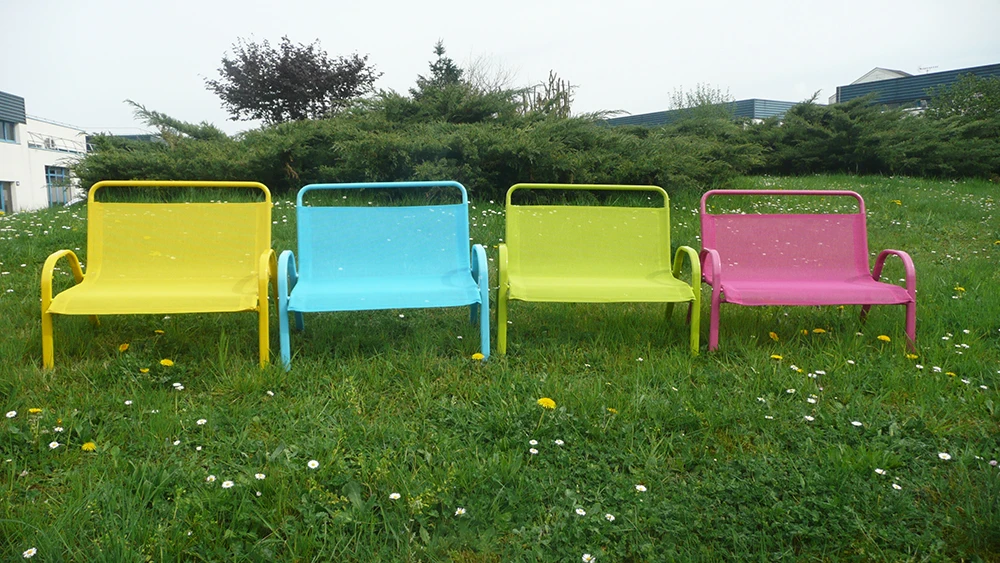 Garden Outdoor Green Red Blue Yellow Colored Metal Relax Kid Double Chair Outdoor for Kids