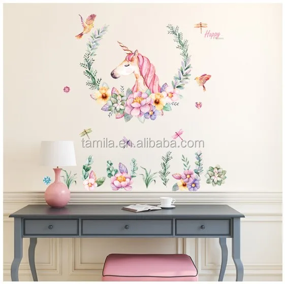 Couleur Art Peint Dessin Animé Licorne Enfants Aménagement Chambre