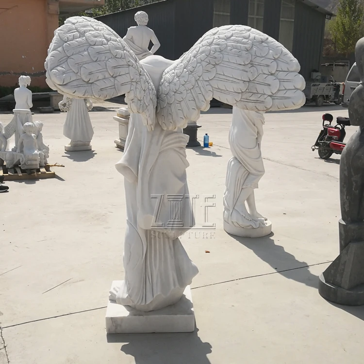 Hand Carved Life Size Stone Marble Victory Nick Headless Angel Statue