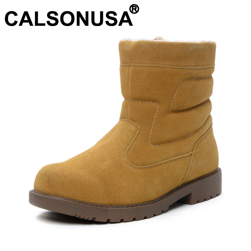 Mid Calf Fashion Designer Winter Snow Boots Men, Wheat Cow