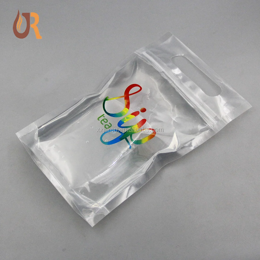 Stand Up Disposable Resealable Ziplock Clear Drink Pouch With Straw For