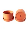 tall terracotta flower pot Set of 2 Natural Terra Cotta Round Fat Walled Garden Planters with Individual Trays.