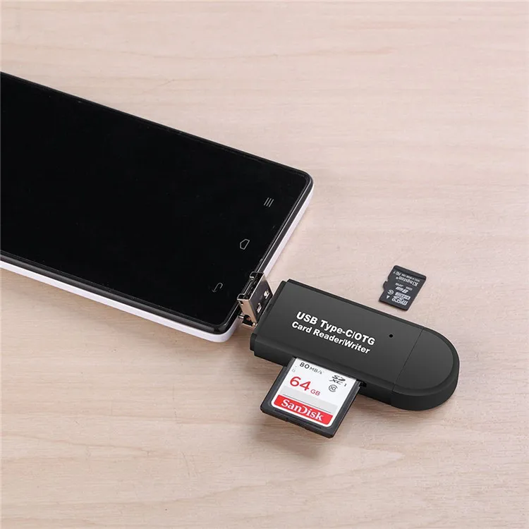 UM320 Type C & micro USB & USB 3 In 1 Universal TF / SD Memory OTG Card Reader for Android Computer Extension Headers