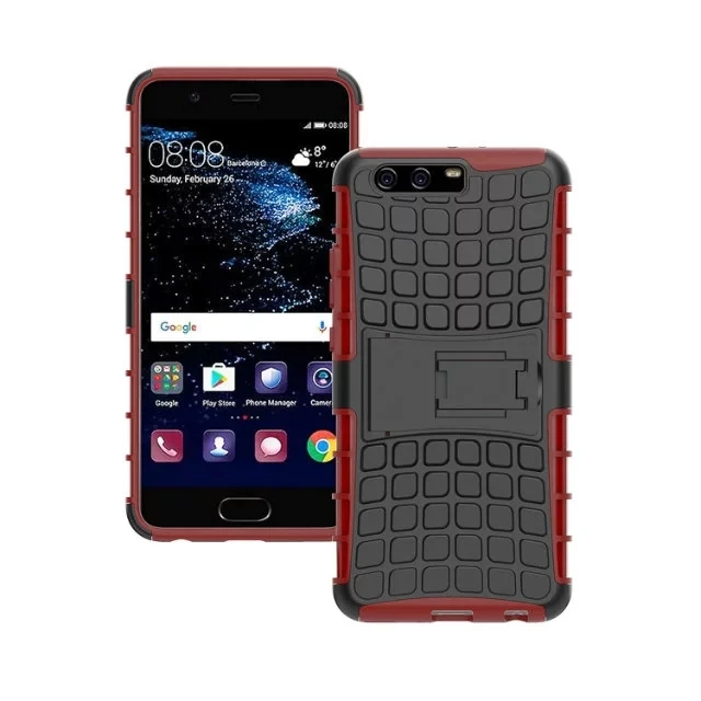 shockproof TPU+PC 2in1 tire pattern bracket cover phone case For Huawei P10 Plus