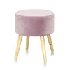 Pinky round velvet storage ottoman stool with 4 wooden legs in kd
