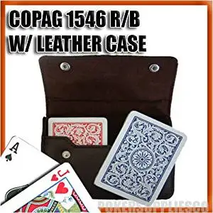 Copag Plastic Cards Leather Case Set 1546 Red/Blue Poker, Regular Index