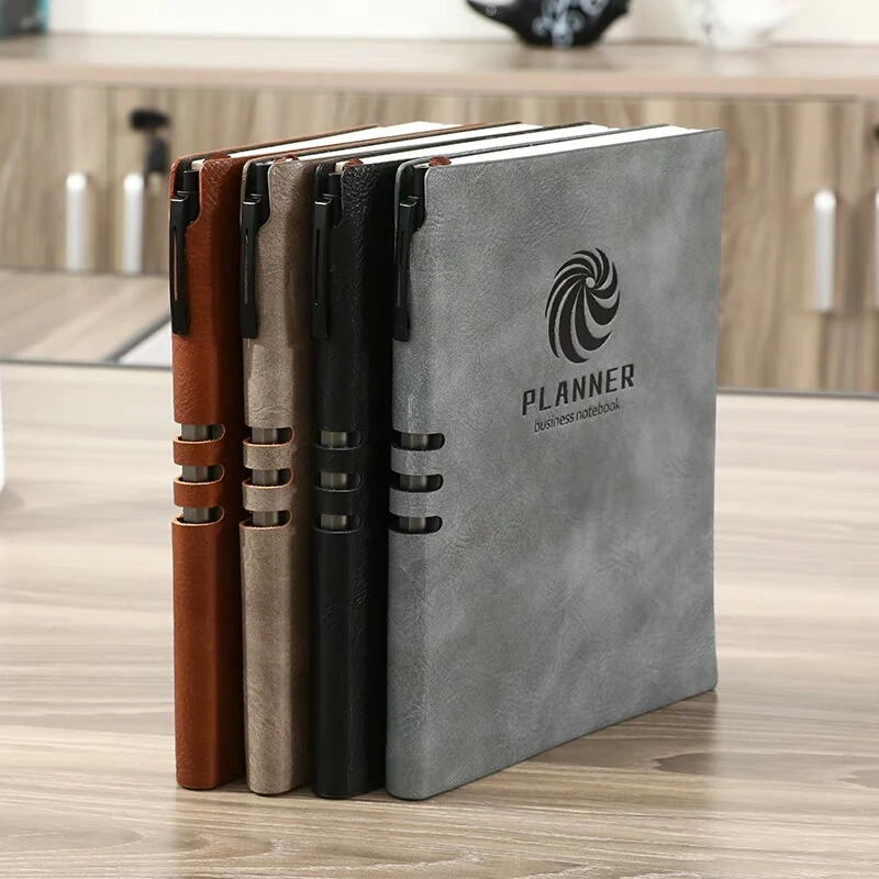 Custom Business A5 Pu Leather Hardcover Agenda Notebook With Pen And