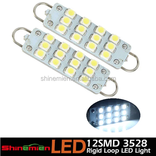 44mm Xenon White 12-SMD Rigid Loop 3528 LED Bulb For Dome Map Foot Trunk Area Light Lamp
