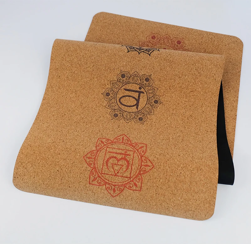Non-slip eco friendly natural rubber cork yoga mat custom printed eco yoga mat