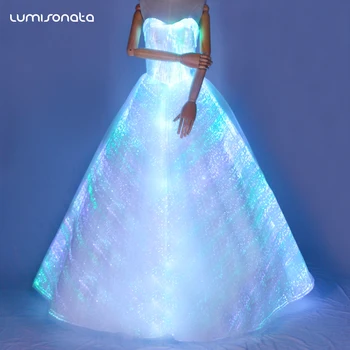 2018 de moda Único diseño elegante de fibra Óptica vestido de boda