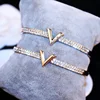 Simple V Letter Design Rose Gold Zircon Bracelet Jewelry Open bangle bracelet Women