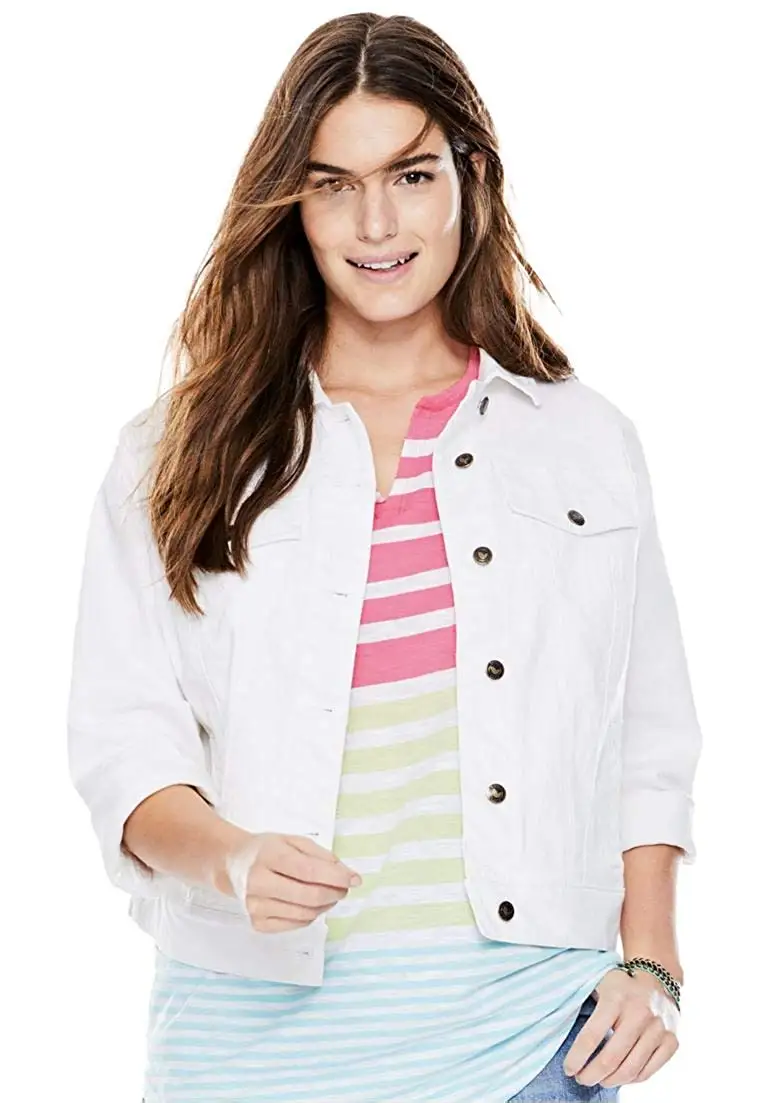 plus size cropped white denim jacket