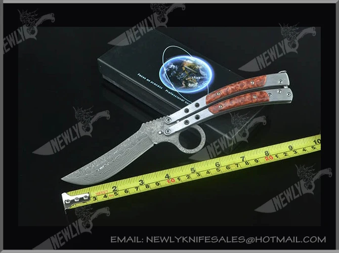 Damascus Steel Folding Pocket Knife Training Knife With Resin Handle
