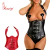 Factory wholesale good quality under bustier Women Red Pu leather corset sexy plain black PU neck corset