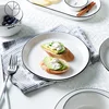 Fancy Porcelain letter painting Dinnerware Set White And Black Rim Dinner Plate
