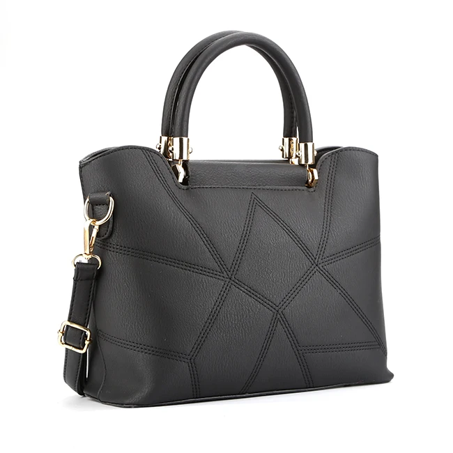 7429-Classic style two compartments hard handle women smooth PU handbags