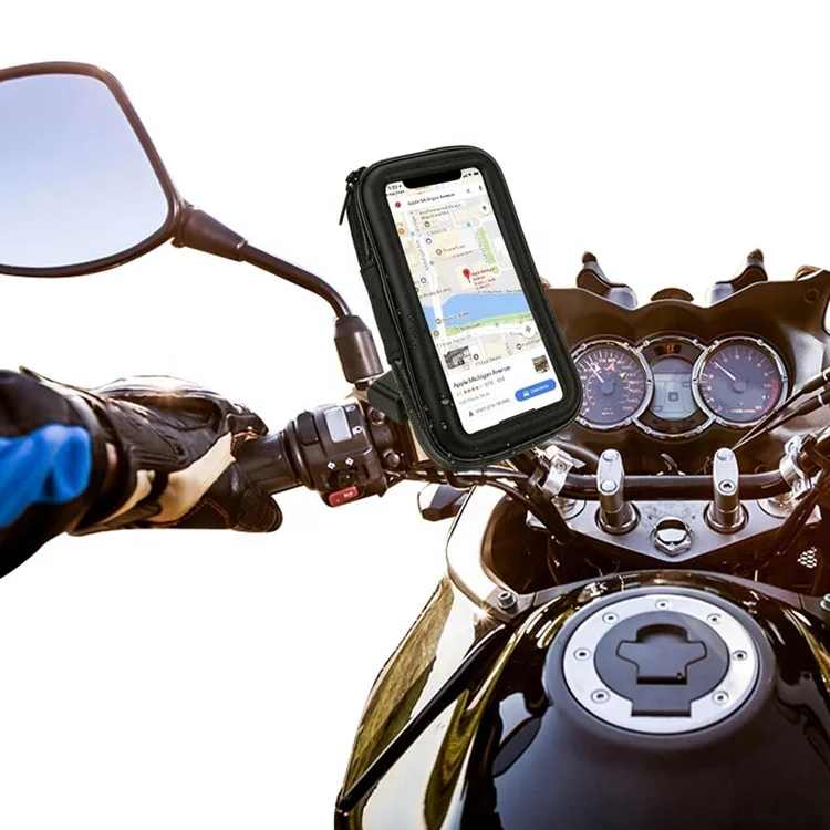 Motorcycle Rearview Mirror Phone Holder Mount Waterproof Phone Case Bag 