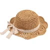 New Girls Hand Made Sunscreen Holiday Sun Hat Kids Summer Straw Hat Big Wing Beach Cap Ribbon Round Foldable Sun Hat