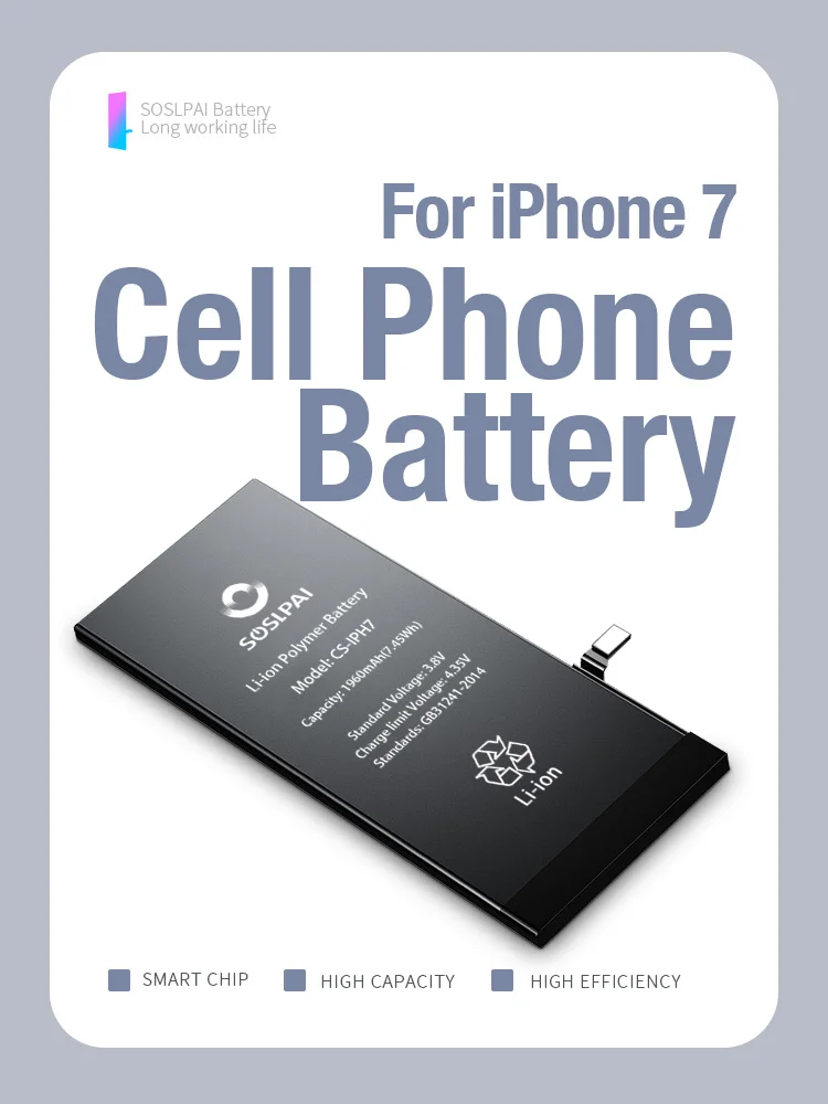 Long Life Portable 1960mah 3.8v4.35v Rechargeable Mobile Phone Liion Battery For Iphone 7