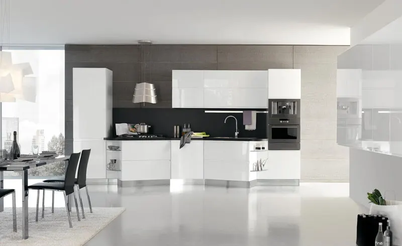 high gloss white lacquer kitchen cabinet built-in microwave oven