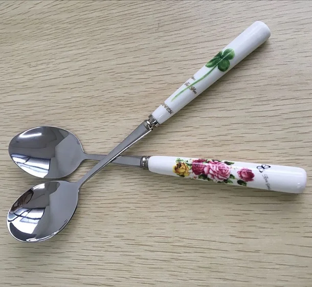 Round Ceramic Handle Stainless Steel Serving Spoons Buy Stainless