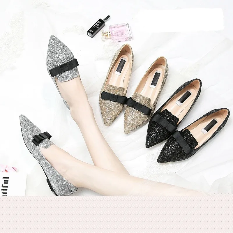 silver sequin flat shoes