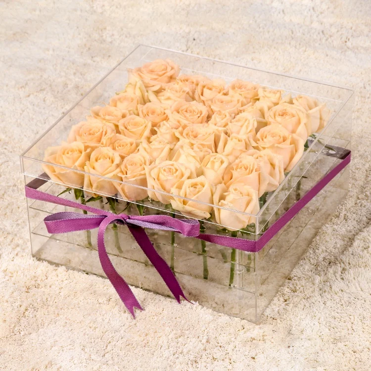 36 Roses Romantic Flower Display Box Clear Acrylic Rose Box With Lid
