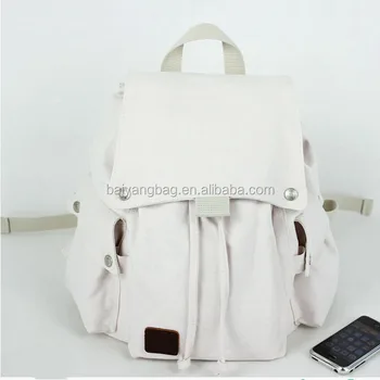 white canvas drawstring backpack