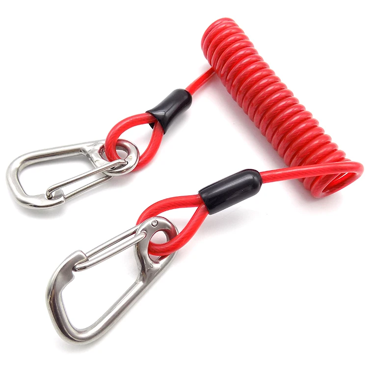 Custom Coated Steel Cable Coiled Plastic Lanyard With Carabiner Hook