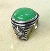 Fashion natural green jade yemeni aqeeq men ring silver