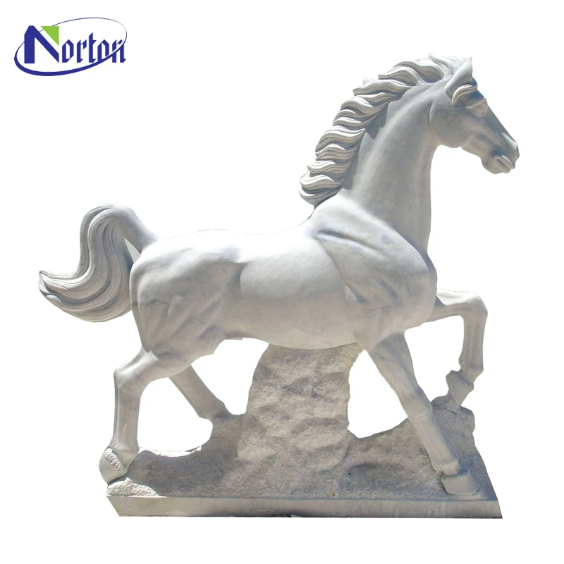 White Marble Life Size Concrete Horse Statues Ntbm H133s Carved Stone Garden Statueslife