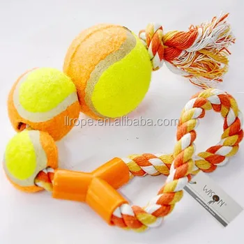 2015 cotton cloth rope and knot & tennis balls pet toys free