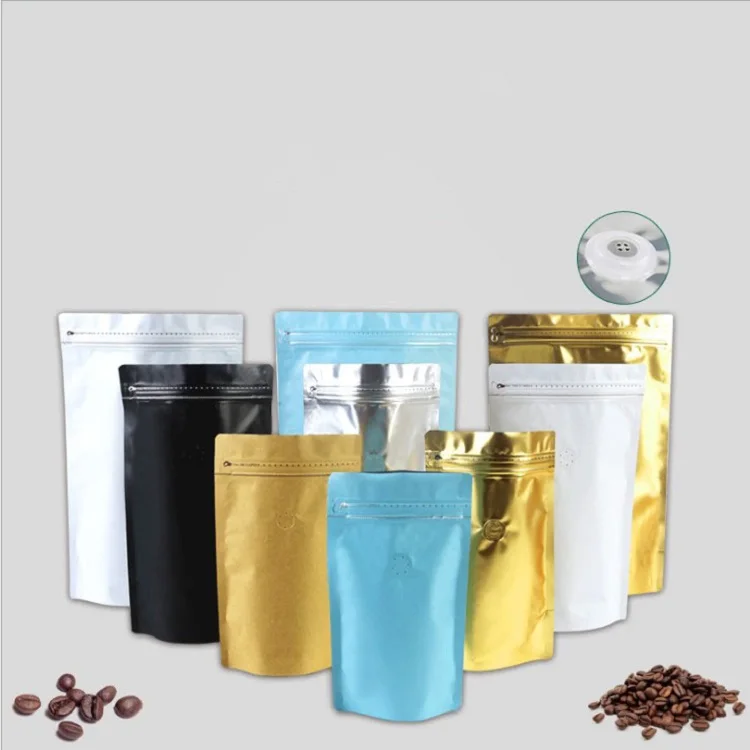 Aluminum Foil Lined Gusseted Packaging Zipper Top Custom Printing 250g Stand Up Coffee Bag With Valve