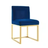 Modern gold frame stainless steel blue velvet fabric dining room chairs