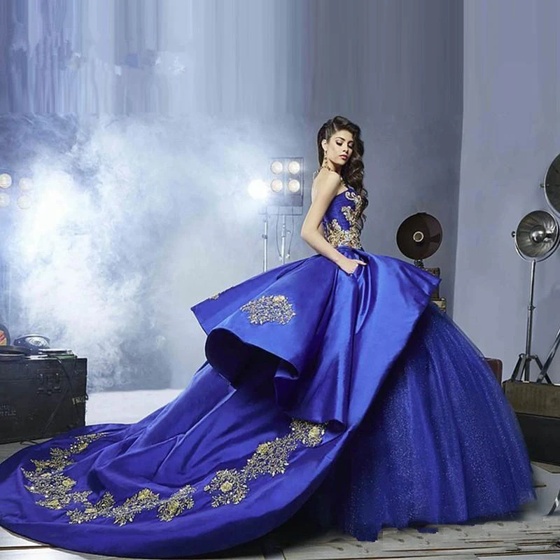 royal blue with gold quinceanera dresses