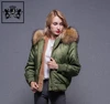 Janefur Hot Winter Short Coat Big Real Raccoon Fur Hooded Faux Fur Lined Bomber Jacket
