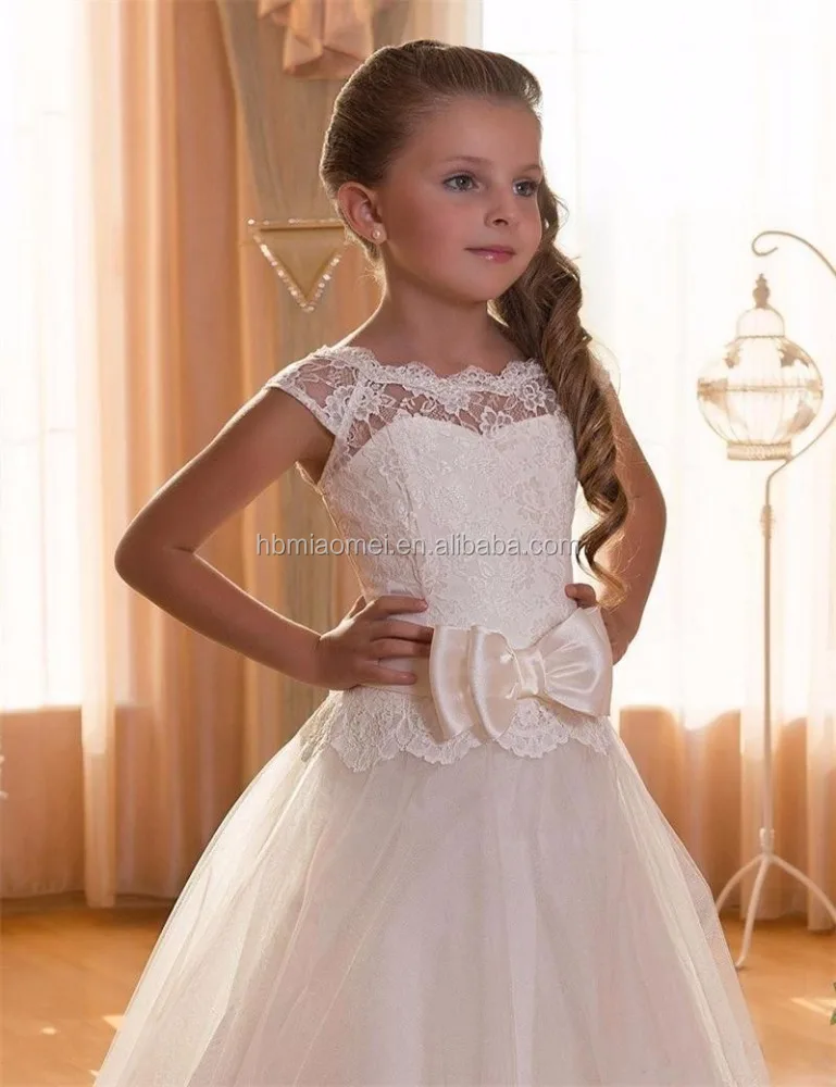 manga corta con cordones decoración niña vestido de novia de encaje