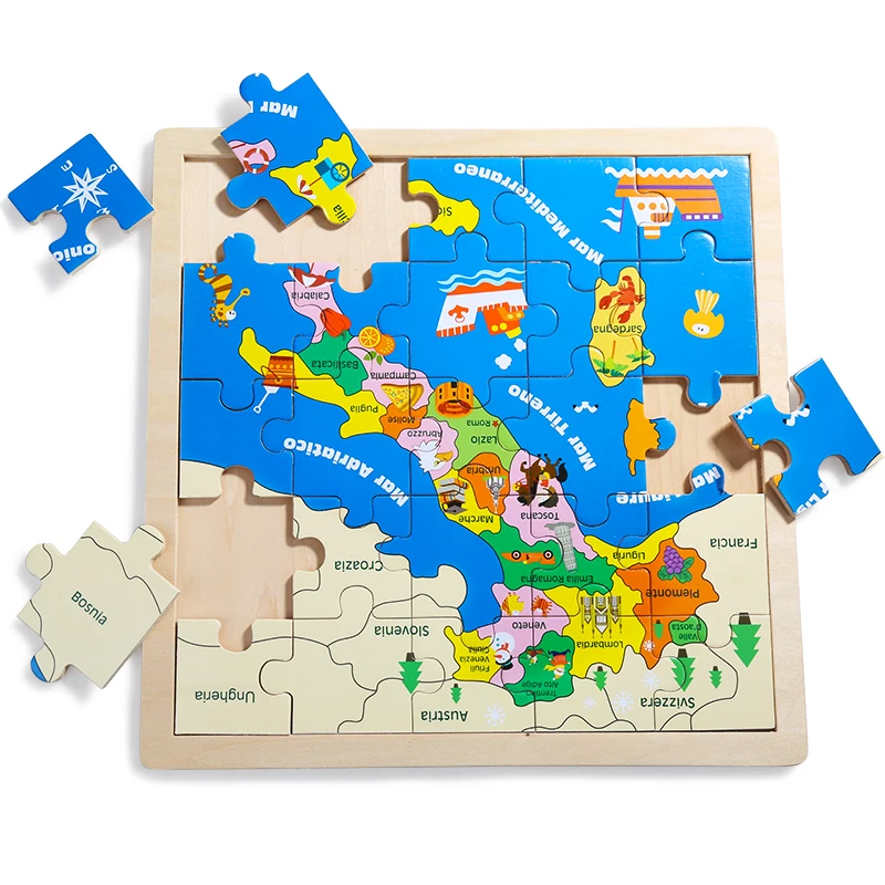 World Map Wood Jigsaw Puzzle With Kinds Of Graphics For Kids