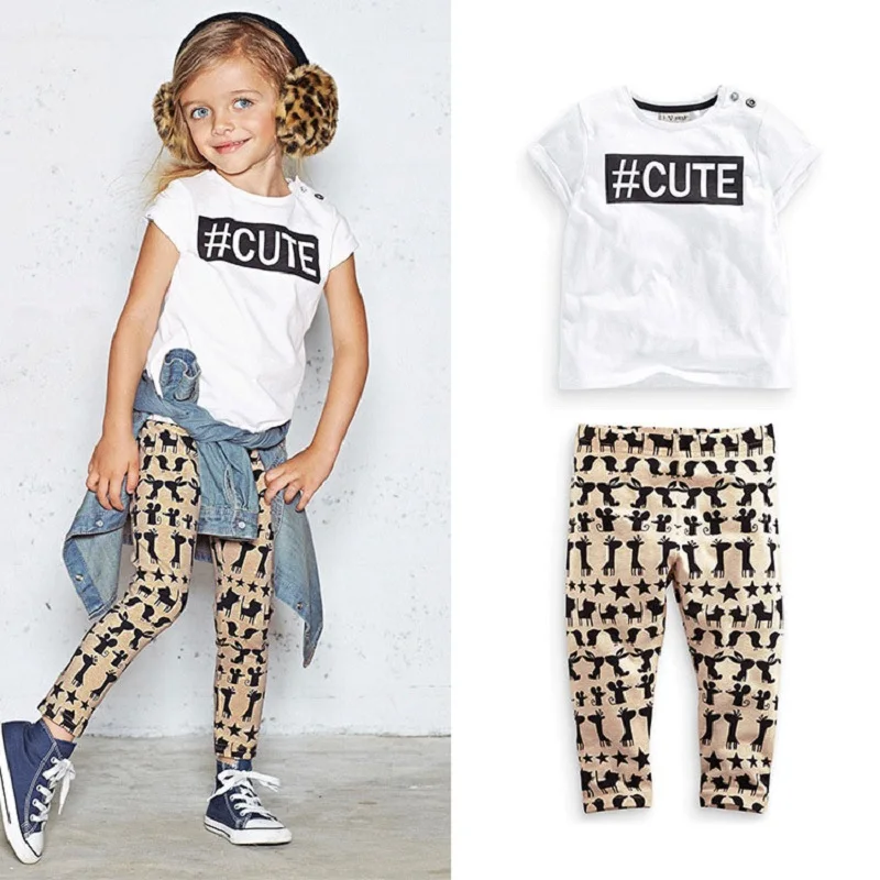 New kids clothes girls clothing sets baby girl cartoon t shirt pant 2pcs set children girl