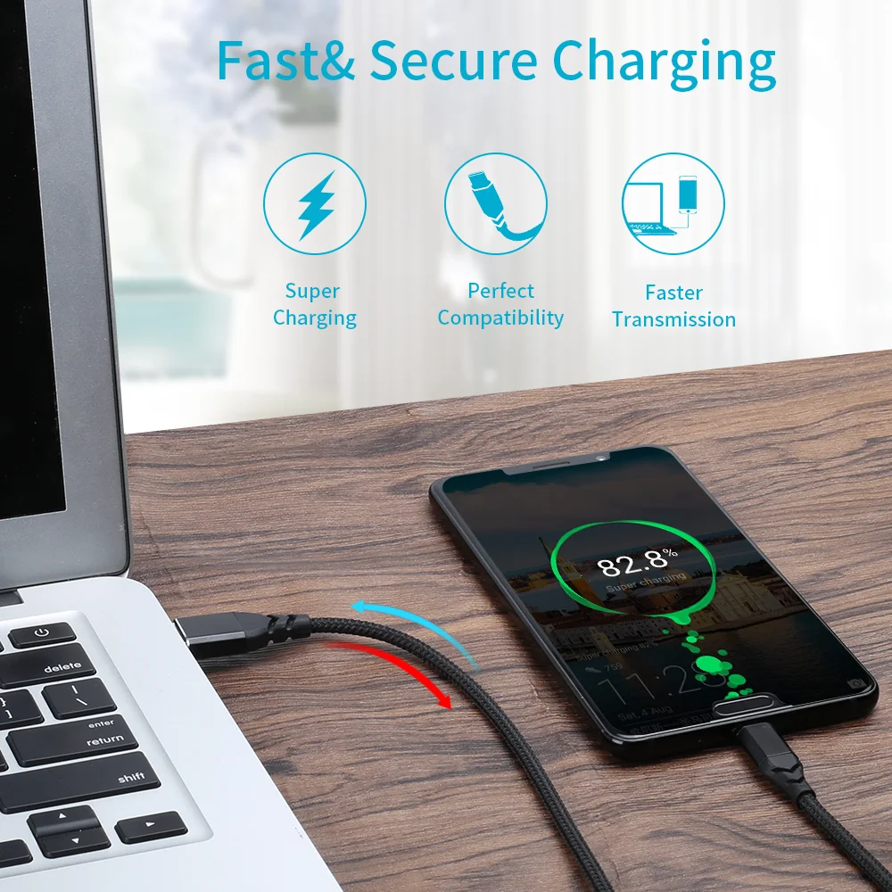 Factory Price USB type c cable 3.0 Nylon Braided 5A fast charging cable