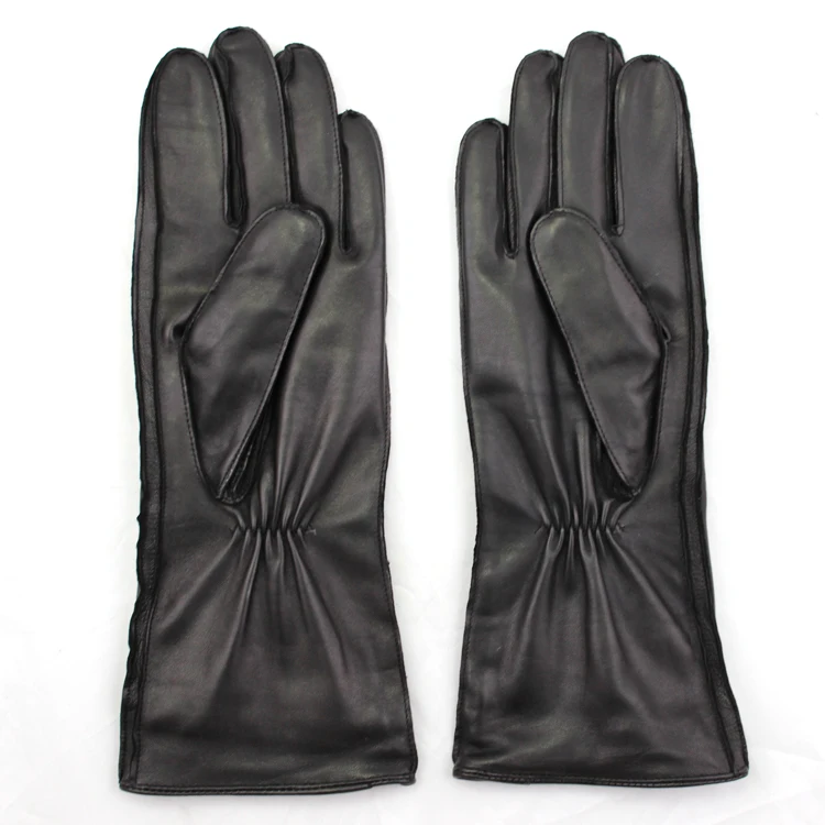 2016 high quality ladies long leather gloves lining wool