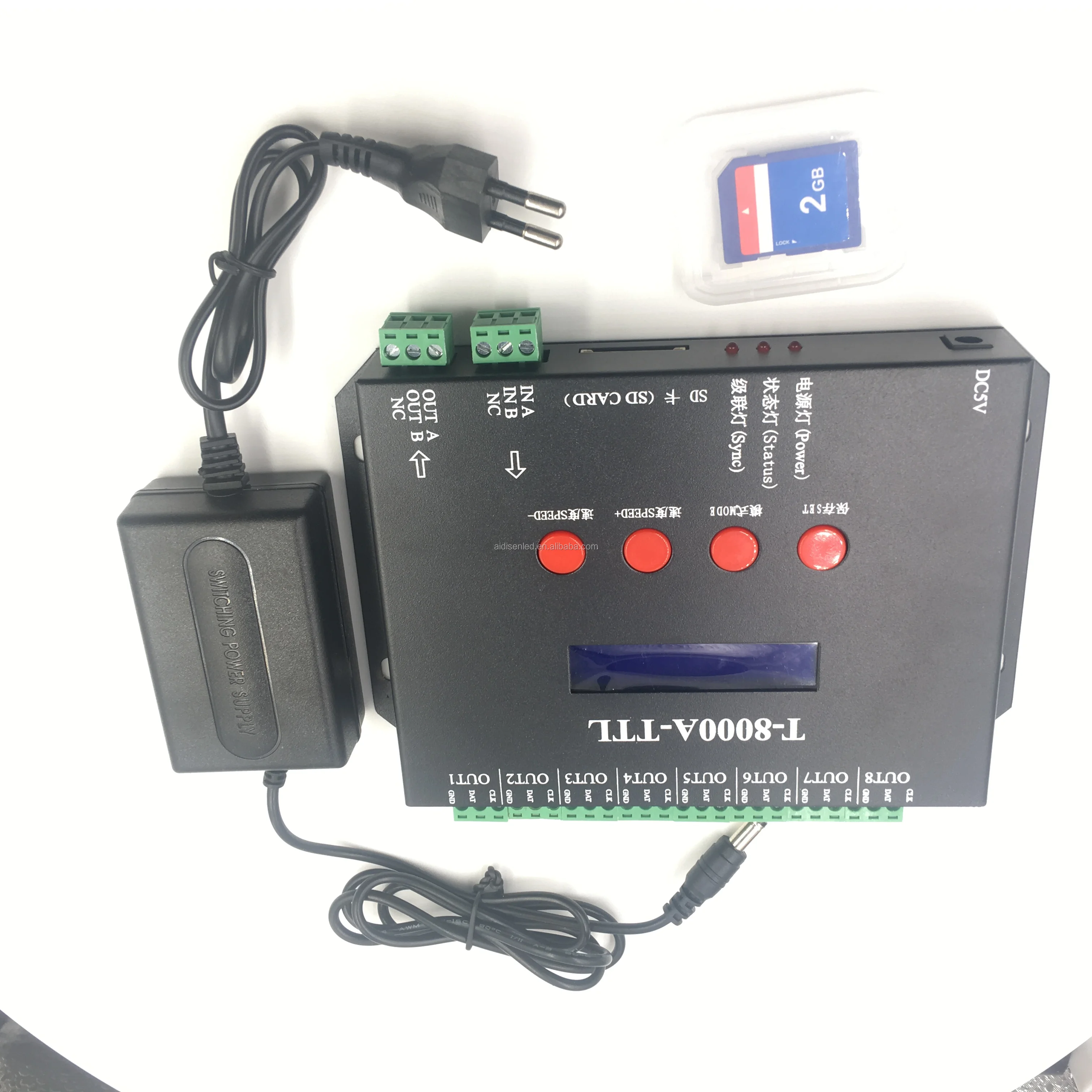 AC220v dc5v dc12v programmable sd card control ws2811 t8000 led pixel lighting software pixel controller