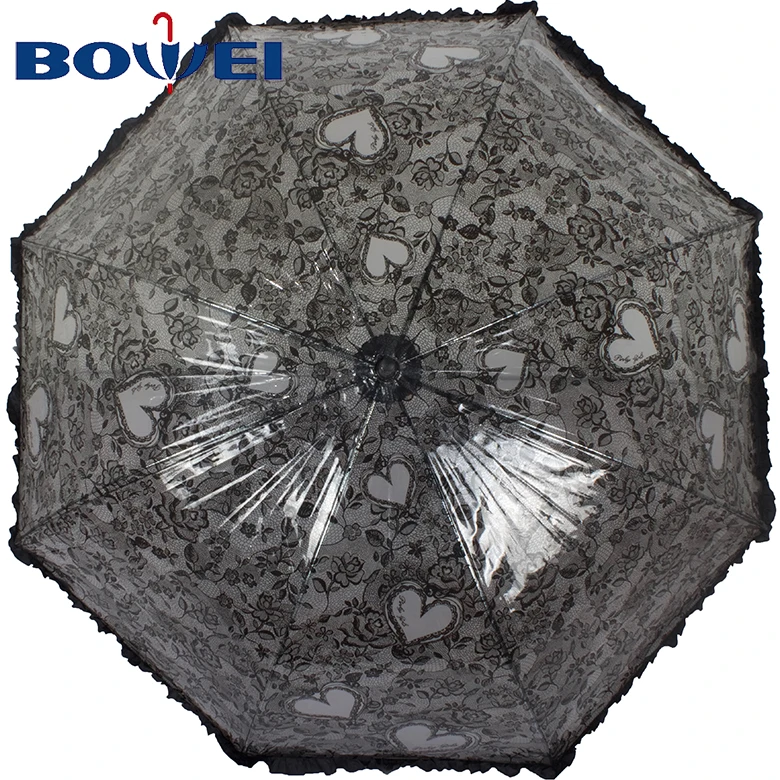 Factory supply flower design transparent poe lace umbrella wholesale clear