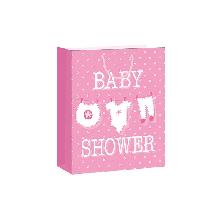 Pink Reusable Double Handle Baby Shower Drawstring Kraft Paper Bag
