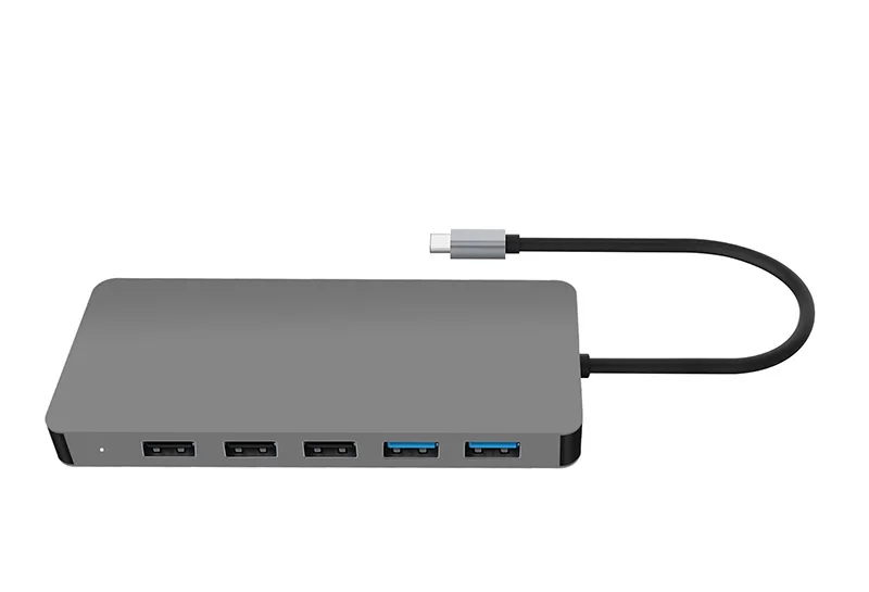 HYD-9845T Aluminium alloy 11 in 1Type c HUB with3.0 card reader 4k ultra HD PD charging 87W 5Gbps super speed data transmission - ANKUX.COM
