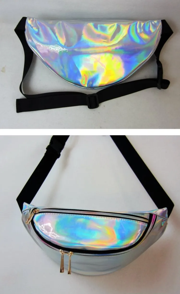 wholesale girl transparent waist bag neon laser holographic glitter pvc clear fanny pack.jpg